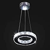 Lampadario moderno in cristallo mini a sospensione a LED con anello rotondo, lampada da soffitto regolabile in acciaio inossidabile, luci ...