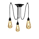Lampadario vintage Edison a sospensione regolabile, lampada industriale nero, 1/3/5/6 testa (3 supporti per lampadari)