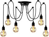 Lampadario vintage Edison a sospensione regolabile, lampada industriale nero, 1/3/5/6 testa (6 supporti per lampadari)
