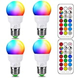 Lampadina Colorata LED, Equivalente 40W, E27 12 Colore RGB 5 Watt Bianco Caldo (2700K) Edison Telecomando (Confezione da 4)