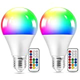Lampadine Colorate LED, 2 Pezzi 10W LED RGBW Cambiare Colore Lampadina E27 con Telecomando, Funzione Memoria e Timer, Lampadine LED ...
