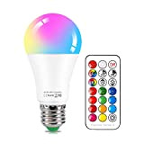 Lampadine Colorate LED E27 10W RGBW Dimmerabile Cambia Colore Lampadina,con 21 Chiave Telecomando,Funzione di Memoria Dual,12 scelte di colore,per Casa, ...
