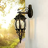 Lanterna retrò da parete esterna Brest effetto vintage stile rustico oro anticato, lampada da parete E27 IP44 ideale per giardino, ...