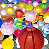 Lanterne di carta rotonde cinesi con filo a coste 20 pezzi, paralumi colorati di carta da appendere decorazioni per feste ...