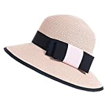 LDDENDP Protezione della paglia delle donne con l'arco della spiaggia di estate di viaggio del cappello di Sun Cappello confortevole ...