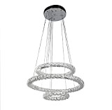 LECrystal Chandelier Three Ring Design Stainless Steel Crystal Pendant Lamp Height Adjustable DIY Dimmable for Living Room Showroom Bedroom Hotel[Class ...