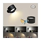 LED Lampada da Parete Interno, Coollamp Moderno Applique da Parete con Luce calda/naturale/bianca, 3 tipi di luminosità, Batteria ricaricabile, Rotazione ...