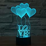 Ledmomo, lampada 3D, utilizzabile come luce notturna, lampada da tavolo, luce d'atmosfera, con decorazione a cuore