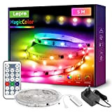 Lepro Striscia LED Musicale 5M, LED Striscia RGB MagicColor con Telecomando IR, 6 Modalità Musicali Regolabili, Striscia Luminosa Cambio Colore ...