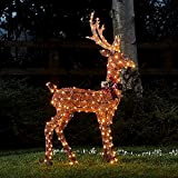 Lights4fun Decorazione Cervo di Natale in Filo di Cotone Marrone con 240 LED Bianchi Caldi per Arredo Esterni