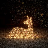 Lights4fun Renna Natalizia Luminosa di Rattan Marrone con 140 LED Bianca Calda Luci di Natale per Interni ed Esterni Decorazione ...
