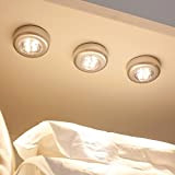 Lights4fun Set di 3 Luci di Supporto a LED Bianco Caldo con accensione a Pressione e Adesivi 3M