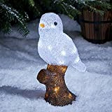 Lights4fun Uccello Luminoso Acrilico su Ramo di 28,5 cm con LED Bianchi a Pile per Arredo di Natale per Esterni