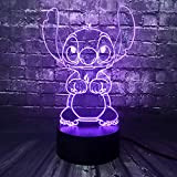 Lilo e Stitch - Lampada a forma di orsacchiotto, 3D, con sensore intelligente e sensore touch a 7 colori, LED ...