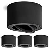 Linovum SMOL - Set di 4 faretti extra piatti, orientabili, colore nero opaco, rotondi, lampade da installazione sopra intonaco, diametro ...
