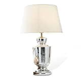LOBERON® Lampada da tavolo Taos, vetro, cotone, A/Ø ca. 64/41 cm, bianco/argento