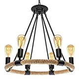 Loft Vintage Rope Design Antique Retro Hanging Light, 6-Bulb Ceiling Light, 63,5 cm Width, 6 Lampenfassungen, E27 40.00 wattsW 110.00 ...