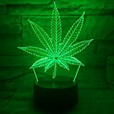 Luce Di Notte Del 3D Led Lampada Led Da Tavolo Illuminazione Luce Di Notte Foglia Di Cannabis Con 7 Colori ...