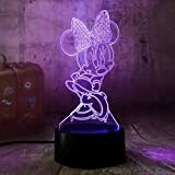 Luce notturna 3D, luce notturna a LED, luce d'illusione, con motivo Minnie, luce notturna RGB a 7 colori cangianti, telecomando ...