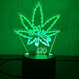 Luce notturna a foglia di marijuana 3D, lampada da tavolo a LED Cannabis Weed Night Light Optical Visual Illusion Home ...