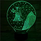 Luce notturna a led con lampada 3D Illusion Virgo Zodiac Night Decorativo Interior Up Regalo di Natale Compleanno 7 Cambia ...