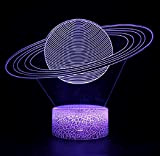 Luce notturna per visione 3D Illuminazione a LED pianeta Saturno Lampada da tavolo per feste di compleanno per bambini con ...
