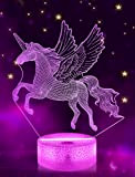 Luce notturna unicorno, lampada illusione unicorno 3D, con telecomando, 16 colori, dimmerabile, regalo per camera da letto/decorazione domestica, compleanno