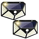 Luce Solare LED Esterno,2 Pezzi 100LED Lampada Solare da Esterno con Sensore di Movimento, 3 modalità Faretti Solari a Led ...