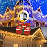 Luci di Natale da Esterno Cascata, OPPKEPT 11m 340 LED tenda luminosa esterno con telecomando 11 modalità, Bicolore freddo e ...