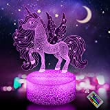 Luci Notturne Giocattolo Unicorno 3D, Lampada a LED Illusione con 16 Cambi di Colore e Telecomando, Decorazioni per La Camera ...