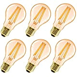LVWIT Lampadine LED Filamento Attacco E27 Forma A60 – 6.5W Equivalente a 51W, 650 Lumen, Colore Bianco Caldo 2500K, Vetro ...