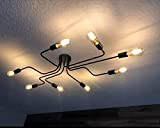 LynPon Plafoniera Vintage, 8 Luci lampada da soffitto stile industriale, Metallico Nero Lampadario per salotto o sala da pranzo