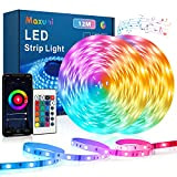 Maxuni Striscia Led 12M, Led Striscia di Illuminazione Controllata da App Bluetooth, RGB Luminose Luci Led Colorati Sincronizza con la ...