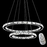 MCTECH, lampadario da soffitto in cristallo, design moderno e di lusso, con due anelli, 48W Dimmbar, LED strip 48.0W