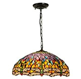 MG REAL Luce Tiffany Pendente di Stile, 50CM Stained Glass Dragonfly appesa Lampada del soffitto, per Soggiorno Sala da Pranzo ...