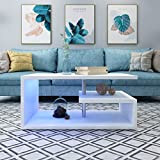 Mobirex Tavolino da salotto con luci a LED, moderno e lucido, a 3 ripiani, a forma di G, per soggiorno ...