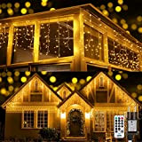 Moxled Luci Natale Esterno Cascata - 9M 360 LED Tenda Luminosa Esterno Bianco Caldo, Luci Natale con Telecomando, 8 Modalità, ...