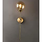 MZStech Applique da parete industriale vintage, globo in vetro Ambra con lampada da parete dorata a braccio lungo, applique dorata ...