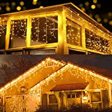 Natale Cascata Luci Esterno, BrizLabs 20M 600 LED Luci Stringa Natalizie Tenda Luminosa Bianco Caldo Spina 8 Modalità Impermeabile Lucine ...
