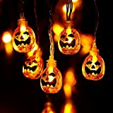 NEXVIN Halloween Decorazioni con 20 Zucca, Lampada Pumpkins Catena Luminosa Esterno 20 LED 2M, Luci Decorazione Halloween, Luci a Batteria ...