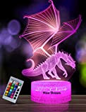 Nice Dream Luce notturna a forma di drago per bambini, lampada da illusione 3D Luce a LED per bambini, telecomando ...