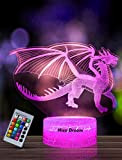 Nice Dream Luce notturna a forma di drago per bambini, lampada da illusione 3D Luce a LED per bambini, telecomando ...