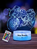 Nice Dream Luce Notturna Moto per Bambini, Lampada Illusion 3D Luce LED per Camerette, Telecomando 16 Cambia Colore Dimmerabile, Regali ...