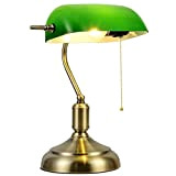Nightstand Lamp Vintage Traditional Antique Brass + Green Bankers's Lamp Office Table Desk Lamp Lounge Light Bedside Lamps (Color : ...