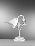 ONLI - Lampada da tavolo Marilena in metallo bianco spennellato argento. Paralume in vetro bianco. Prodotto lavorato a mano in ...