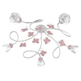 ONLI Plafoniera 5 luci cameretta in Metallo Bianco con Farfalle dipinte Rosa