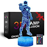 Onxe Led 3D Supereroe Luce Notturna Illusione Ottica Lampada Dimmerabile Usb Touch Control Alimentato Con Base Crepa + Telecomando (Iron ...