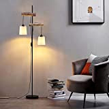 Osasy Piantana lampada da terra vintage design,lampada da terra salotto moderna in legno e metallo con 2 paralume in bianco/beige ...
