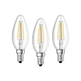 Osram Lampadine LED Candela, 4W Equivalenti 40W, Attacco E14, Luce Calda 2700K, Confezione da 3