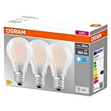OSRAM LED BASE Classic A60, lampade LED a filamento smerigliato in vetro per base E27, forma di lampadina, bianco freddo ...